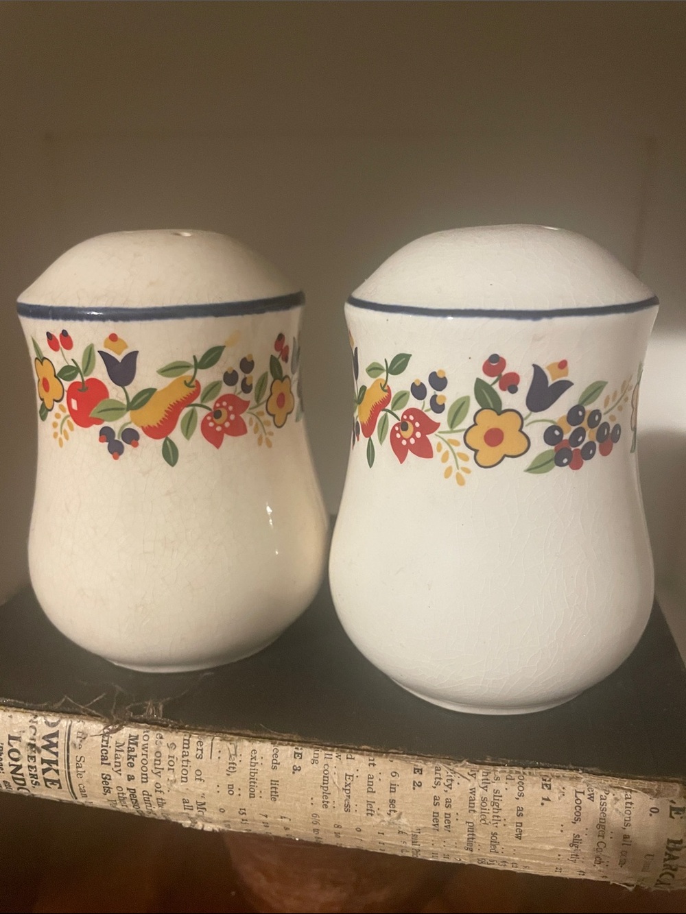 Vintage Floral Band Ceramic Salt & Pepper Set - White